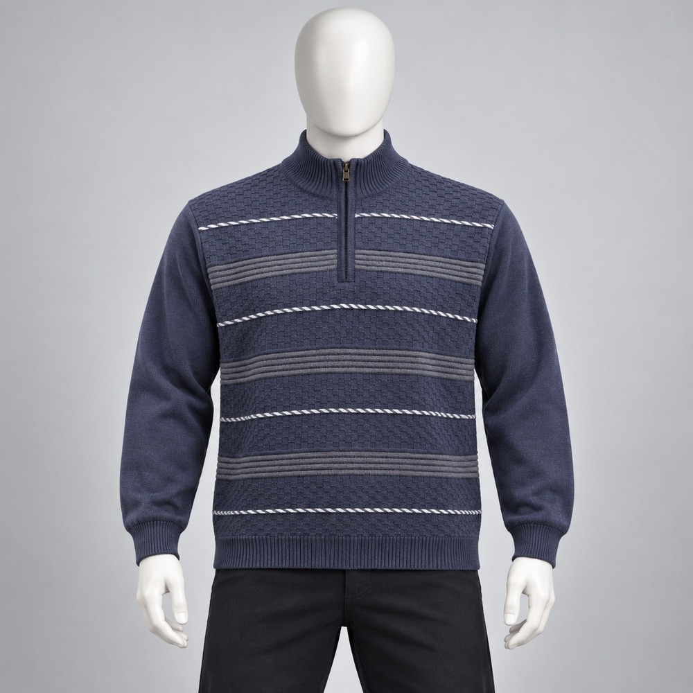 Chereskin Quarter Zip Sweater Mens XXL Navy Blue Textured Stripe Mock Neck